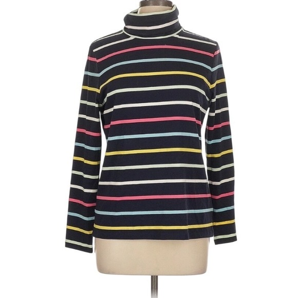 Talbots Lucia Stripe Turtleneck Top Womens Plus X Navy Blue Multi Long Sleeve - Picture 2 of 5